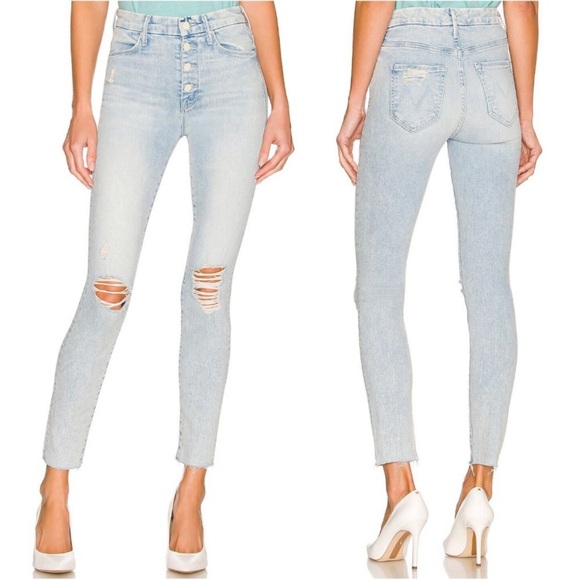 MOTHER •29• The Pixie Ankle Fray Jeans in Action Shot Button Fly Light Wash - Picture 1 of 11